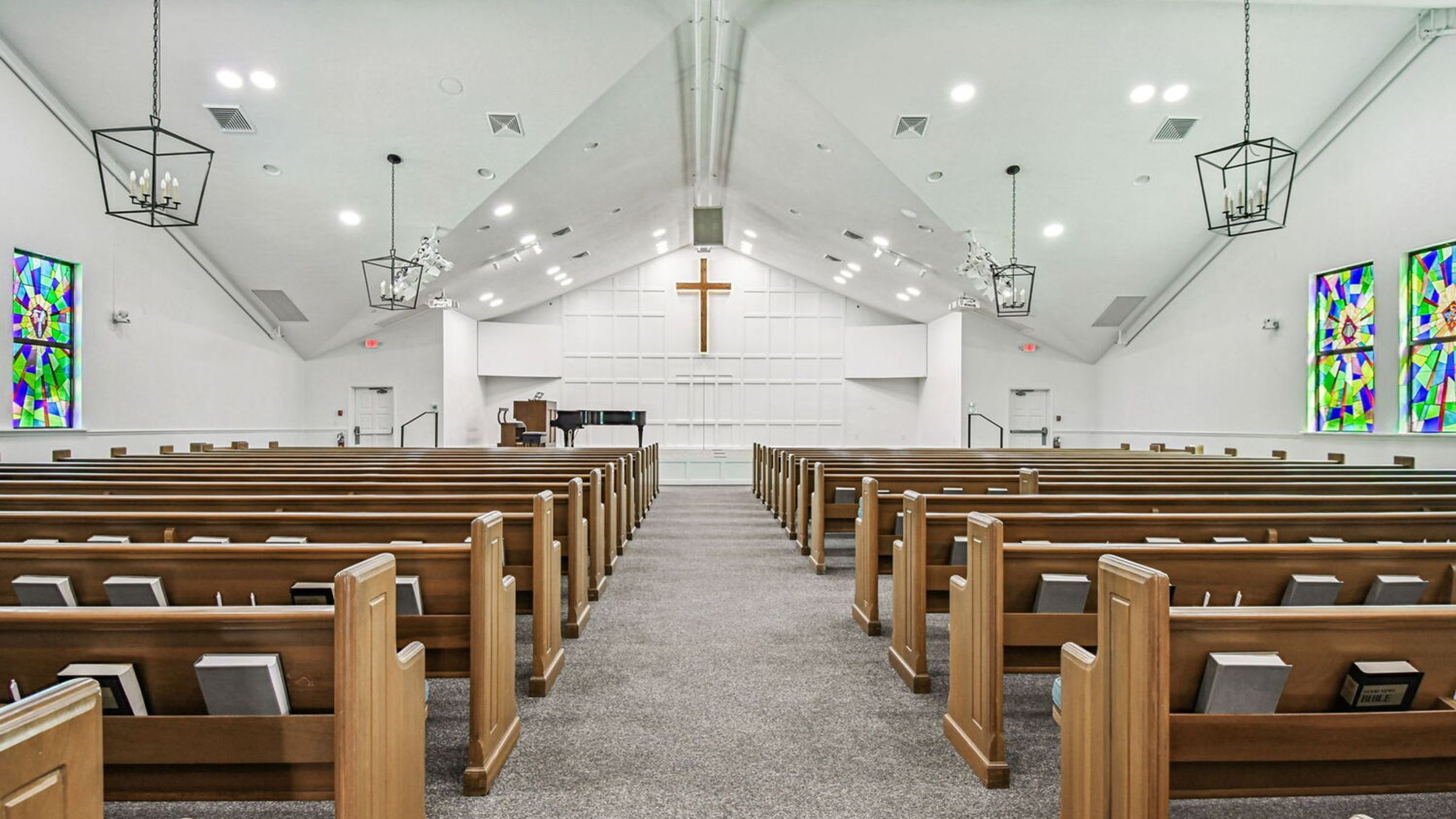 Modern sanctuary interior — Roser Memorial Community Church, Anna Maria, FL