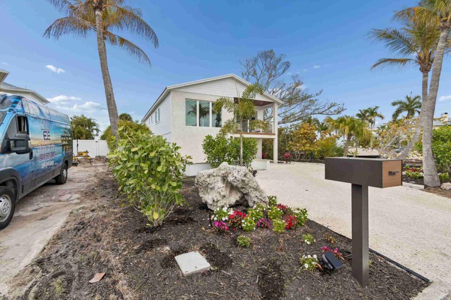 Street view palm trees mailbox — New home construction, Longboat Key