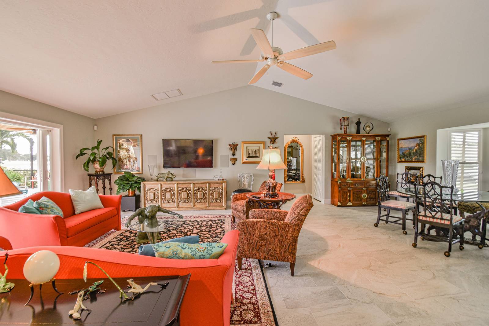 Living room china cabinet dining chairs — Custom design-build near IMG Academy, West Bradenton