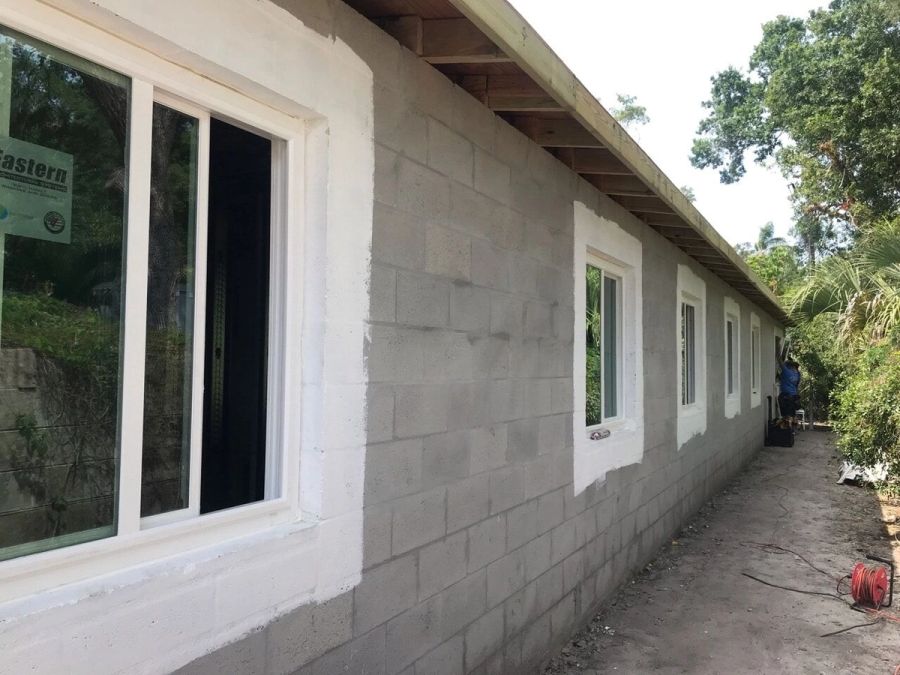 Exterior block wall windows installed — Bradenton Research Center