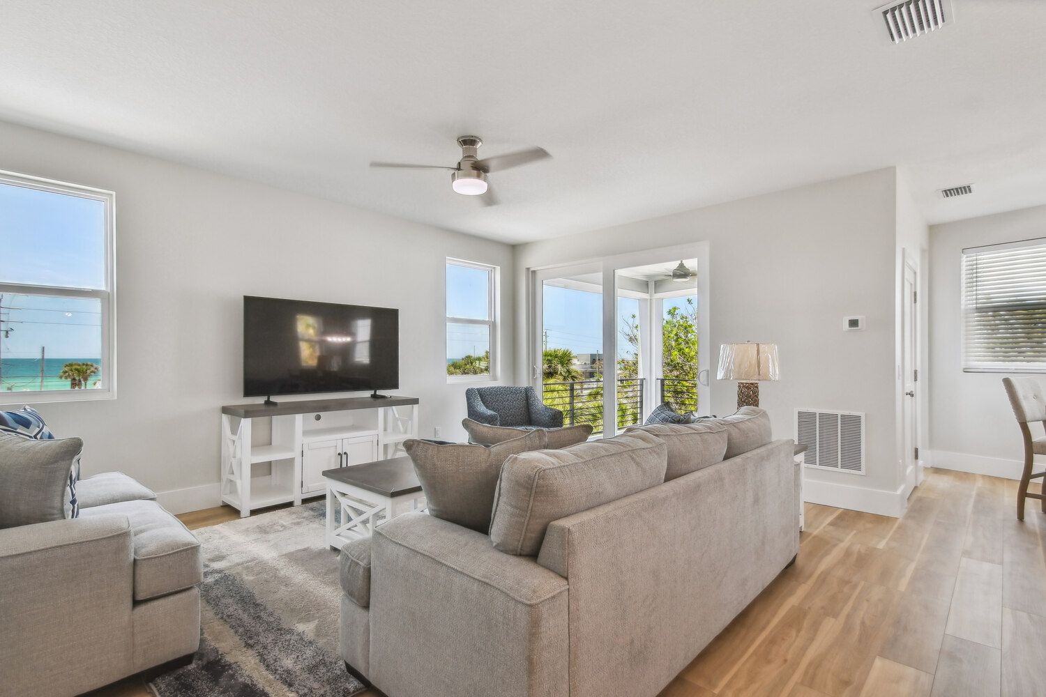 Coastal living room with ocean views — Coastal custom home, Bradenton Beach