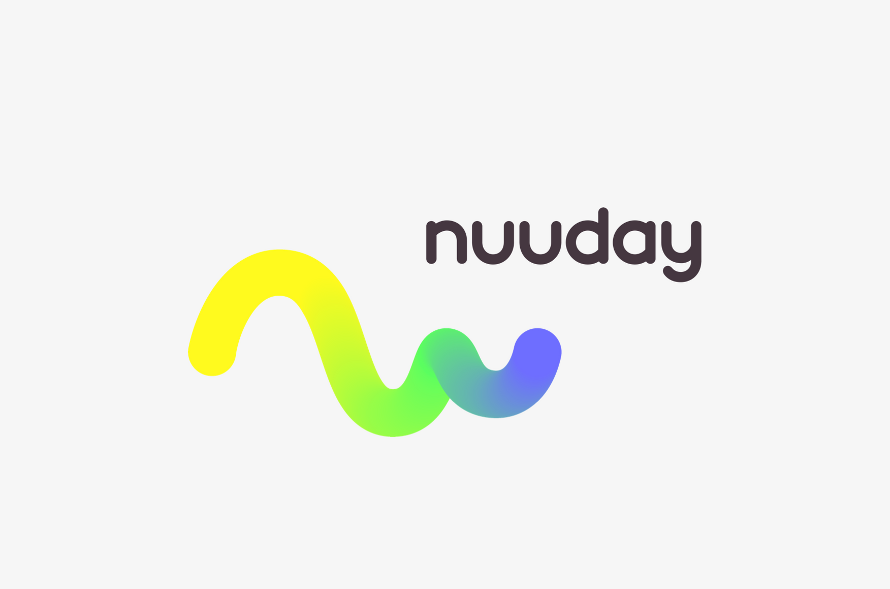 The Nuuday logo, the thick rounded line fading from yellow to blue, and "nuuday" written in black Nuuday font.