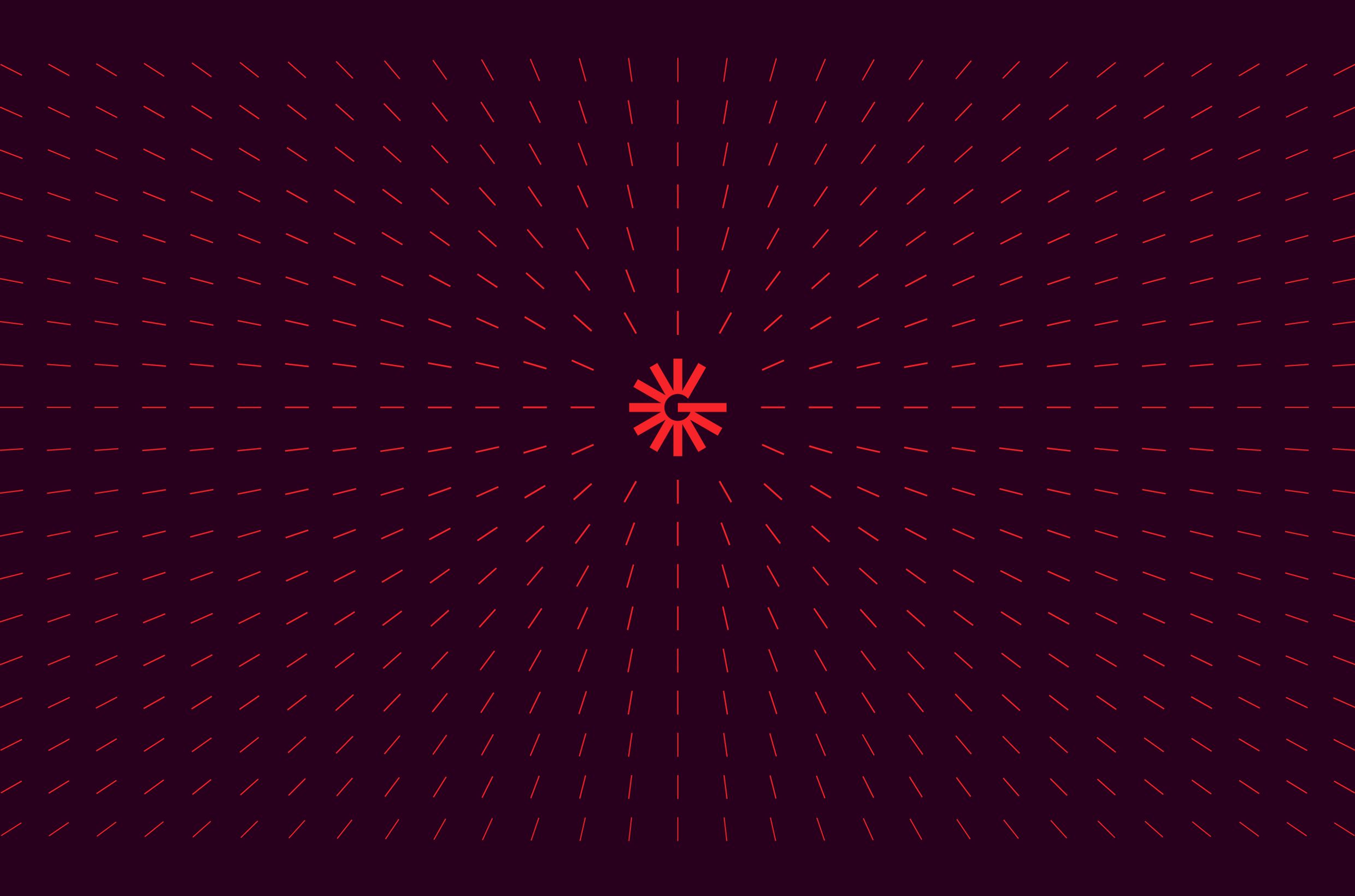 The Glamox symbol with rays around it. Red on dark background.