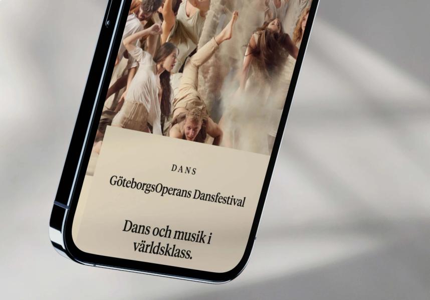 The lower end of a phone showing images and information in the new Göteborgsoperan design.