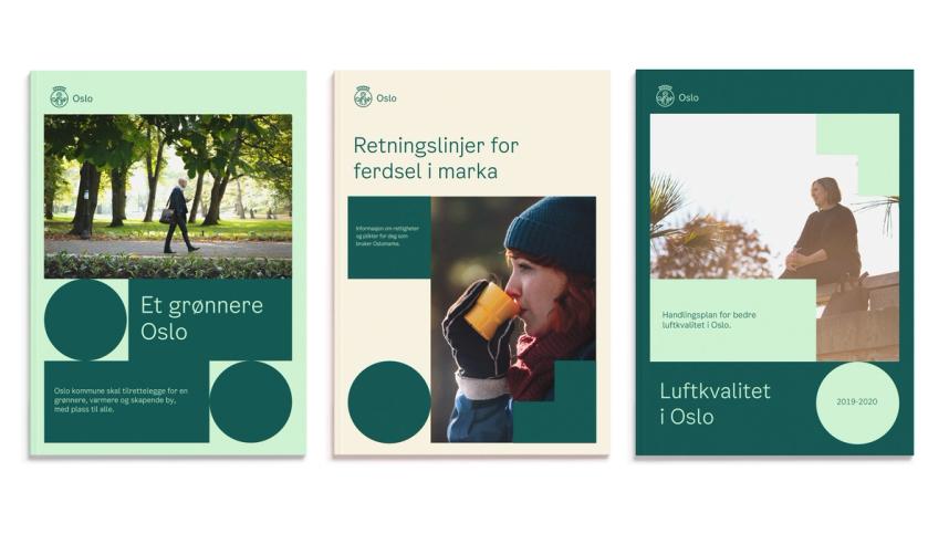 Three examples of brochure designs made in the Oslo Municipality Design Tool.