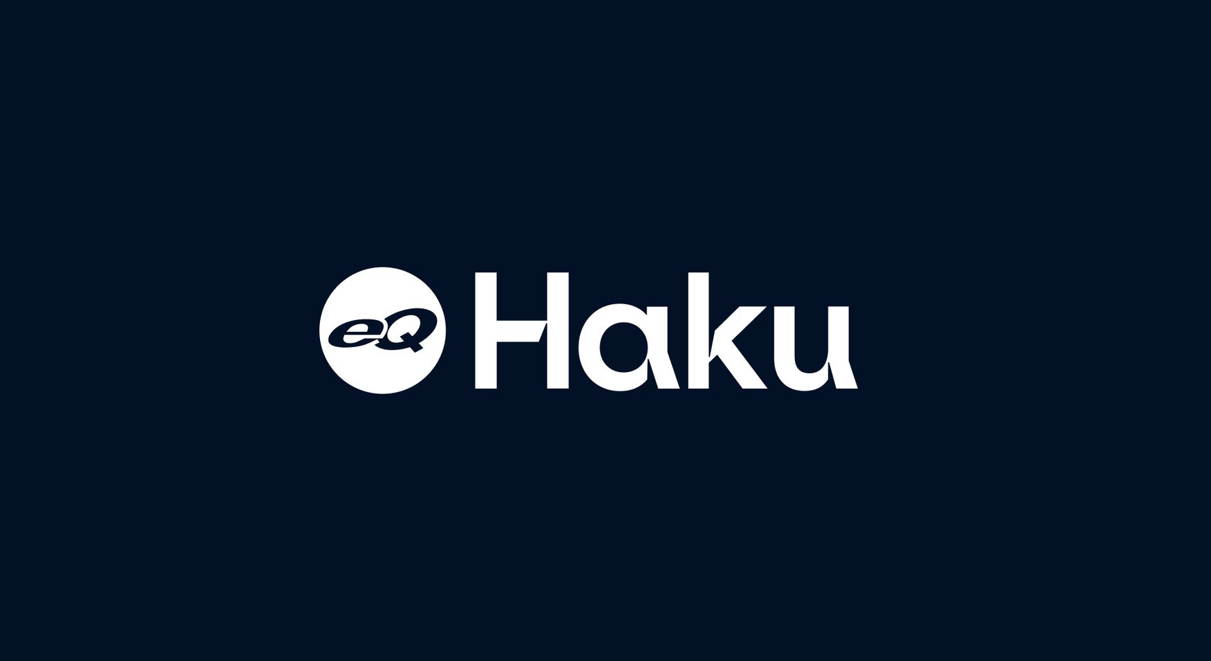 The EQ Haku logo in white on black background. "EQ" is encapsulated in a circle, "Haku" is written in custom font.