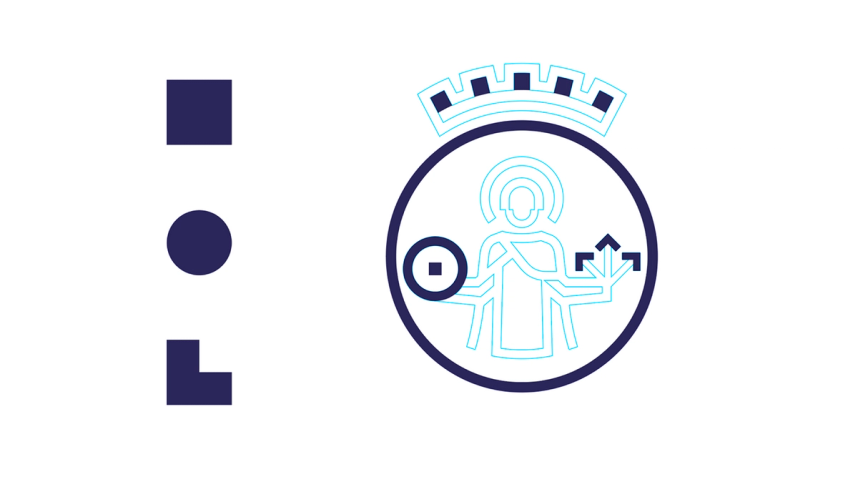 The Oslo Municipality shapes, a cube, a circle, an L, and the Oslo Municipality logo.