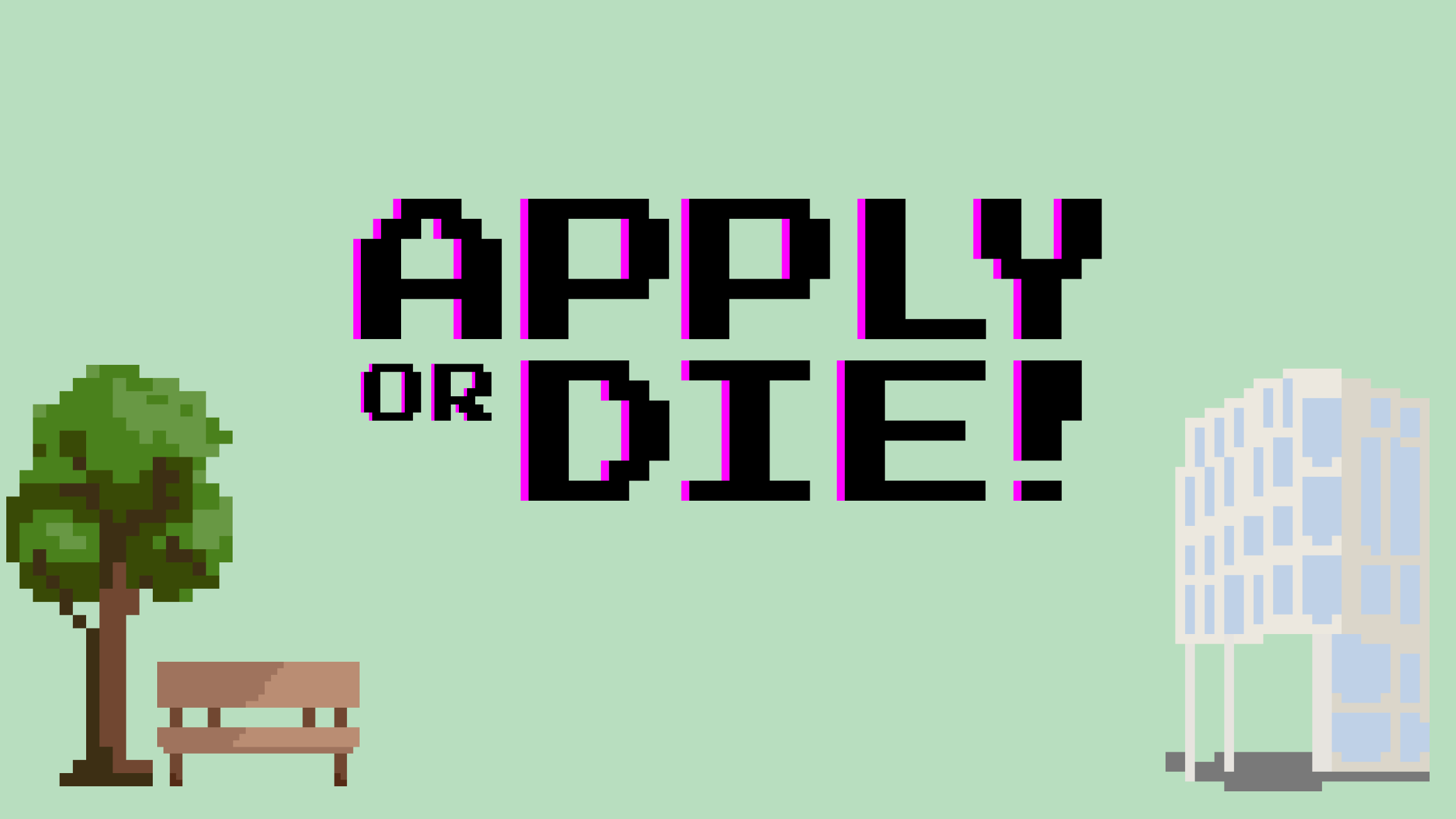 Hero picture with logo and illustrations of a park and the office