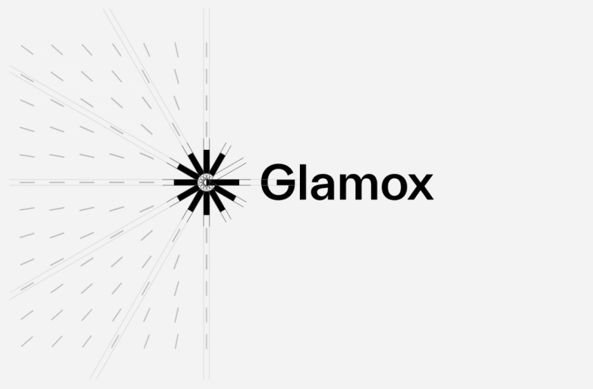 Construction of the new Glamox logo, showing how the lines from the Glamox G are spreading.