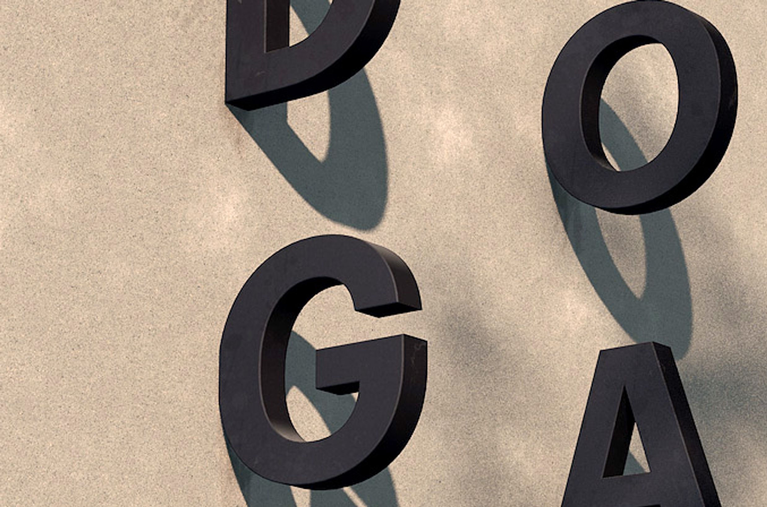 DOGA logo as signage on a beige wall. The font is sans serif.