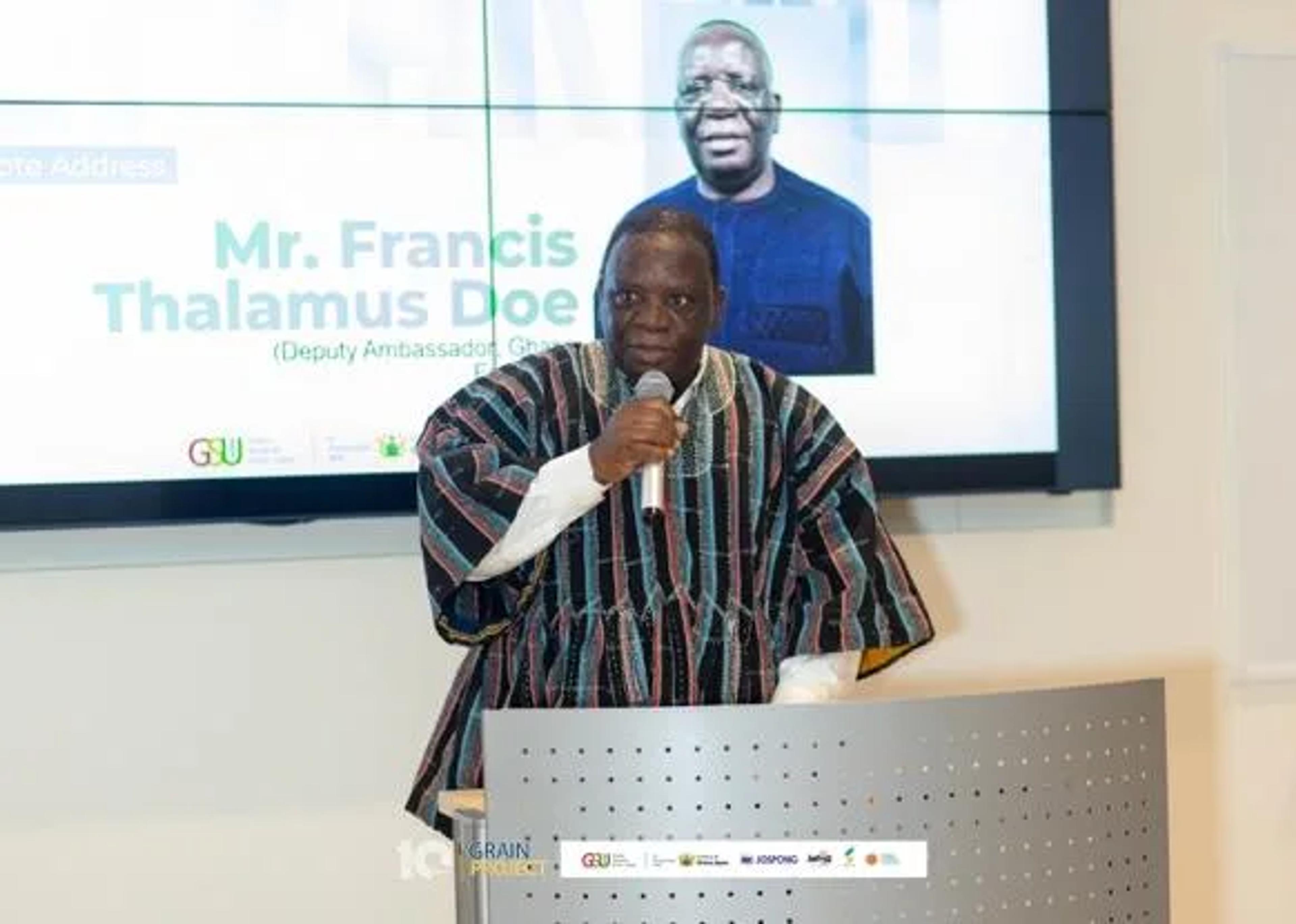 H.E. Mr. Francis Thalamus Doe giving the keynote address