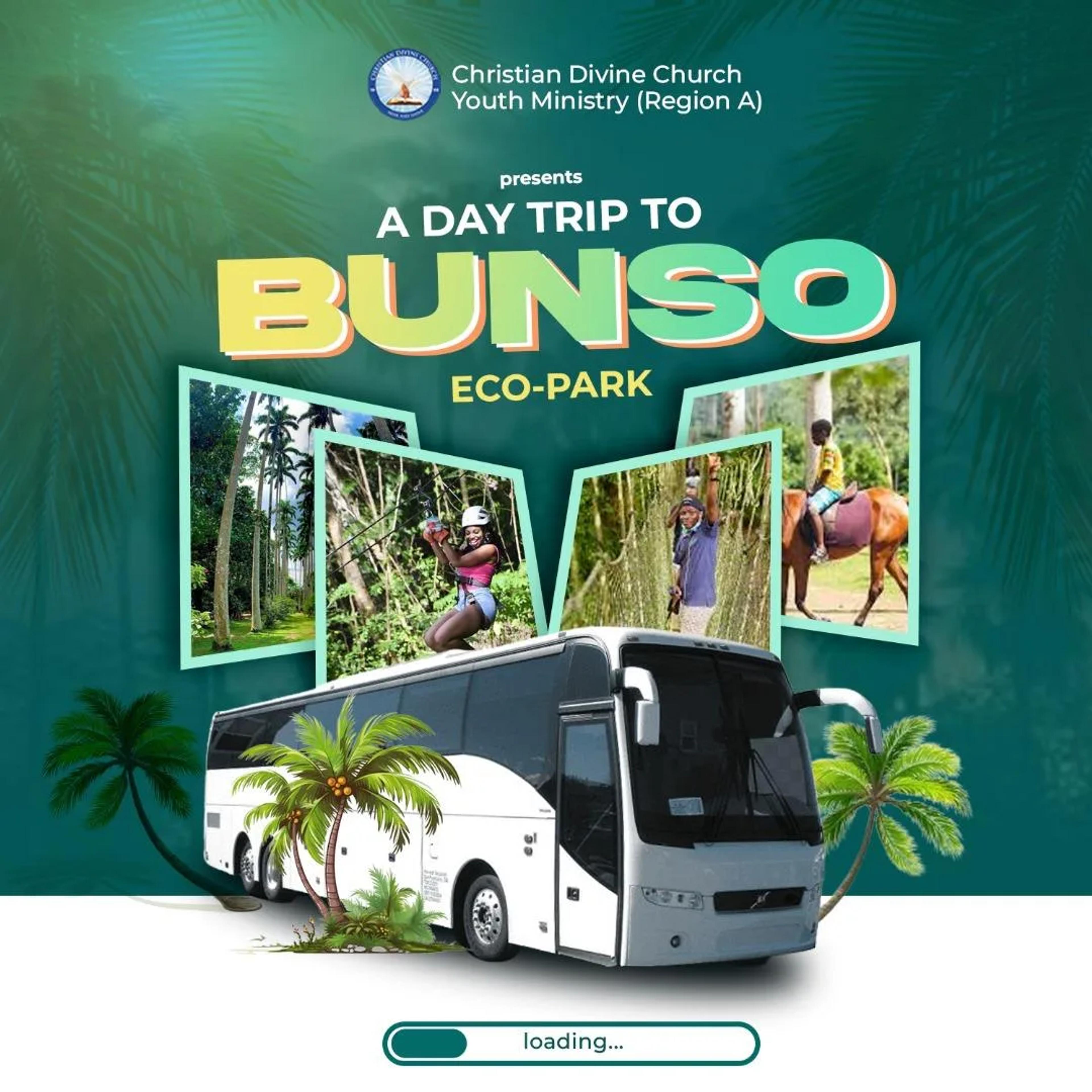 Flyer for a Christian Divine Church youth day trip to Bunso Eco-Park