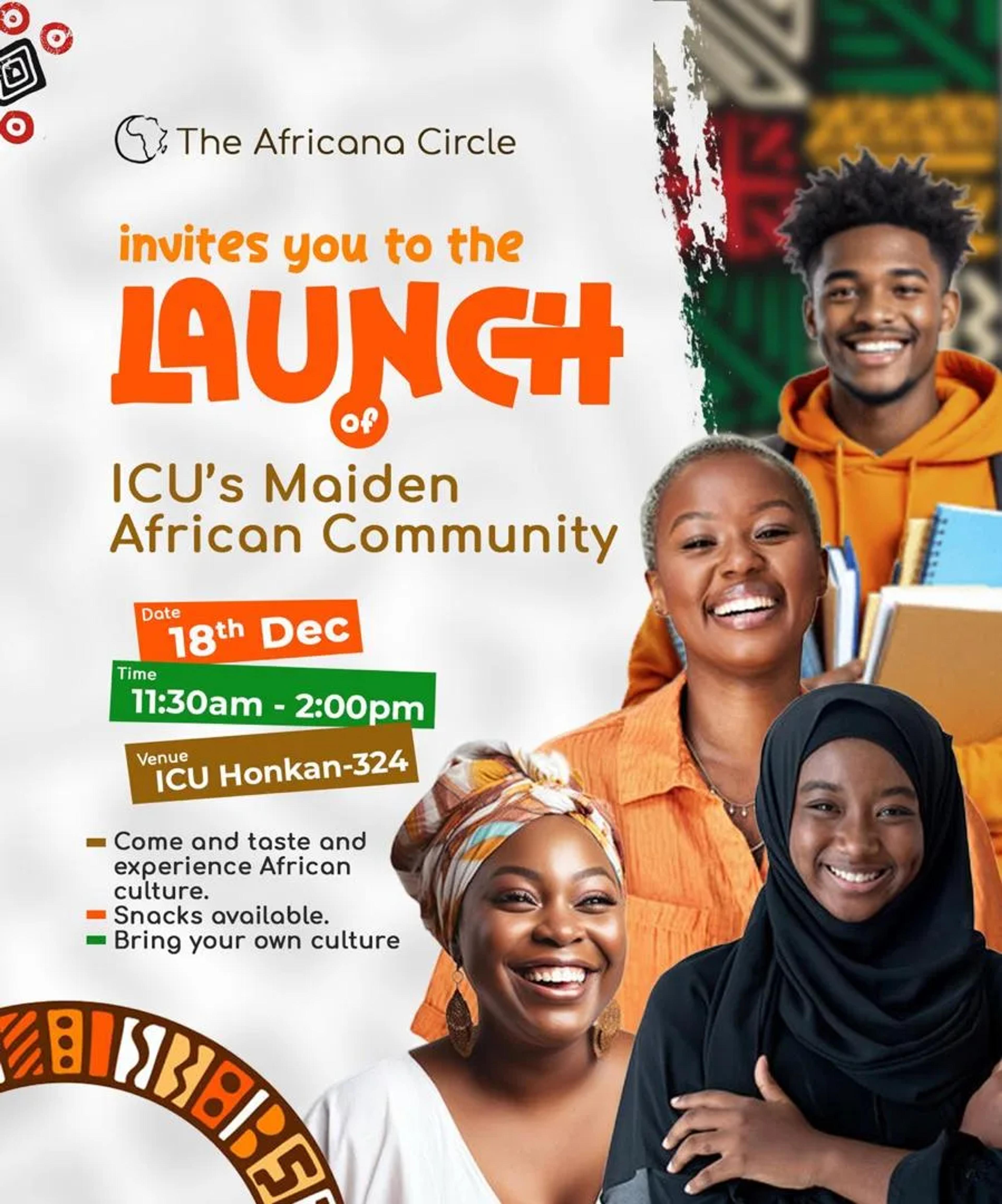 Launch flyer for The Africana Circle at ICU