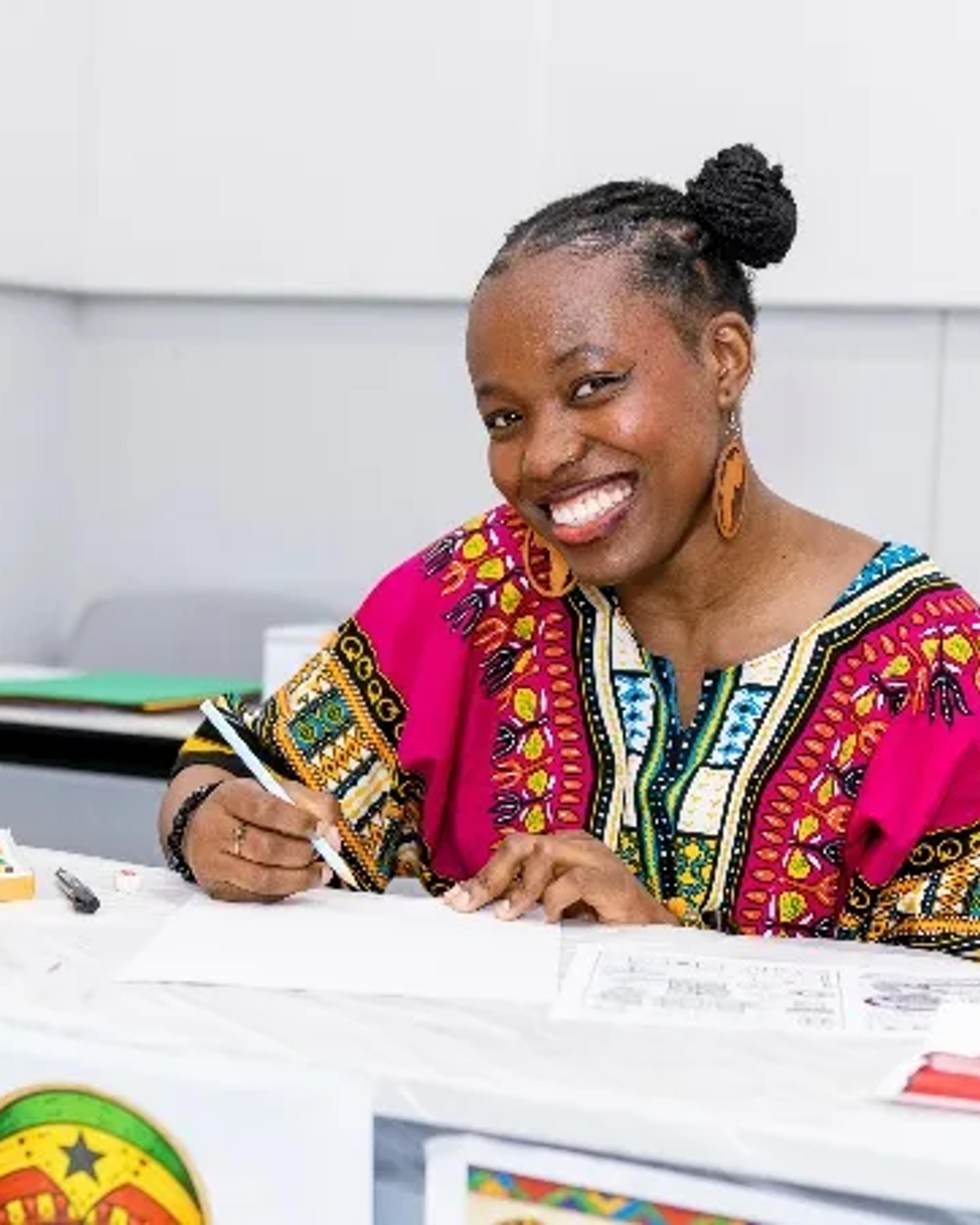 Marfoah Tenkorang at the Arts and Crafts booth of the Ghana Tour Showcase