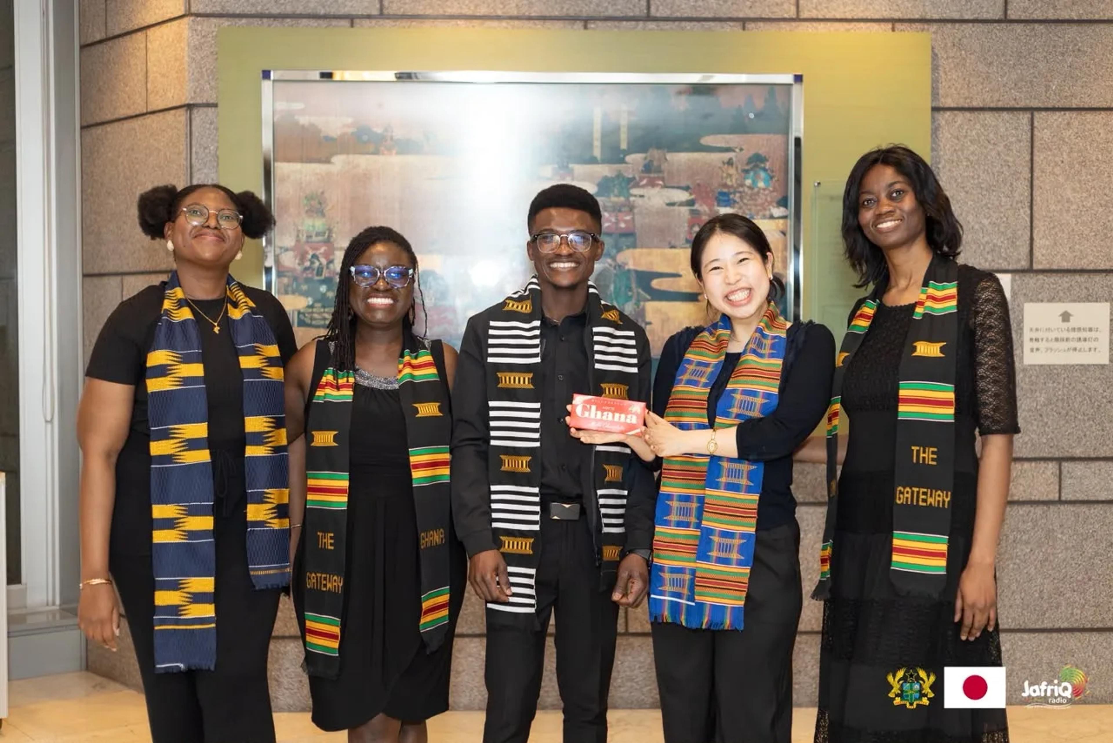 Hyunseo with friends wearing kente stoles