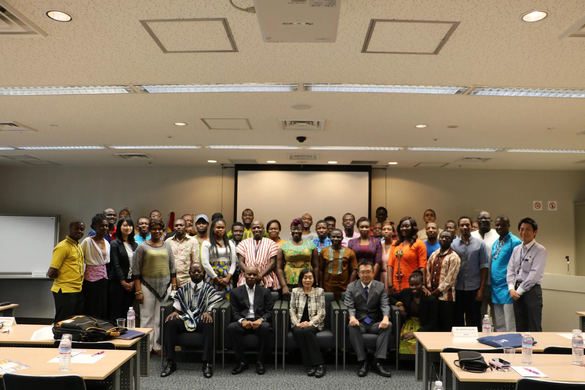 Group photo of the guests and Ghanaian students at the launch of GSU-Japan