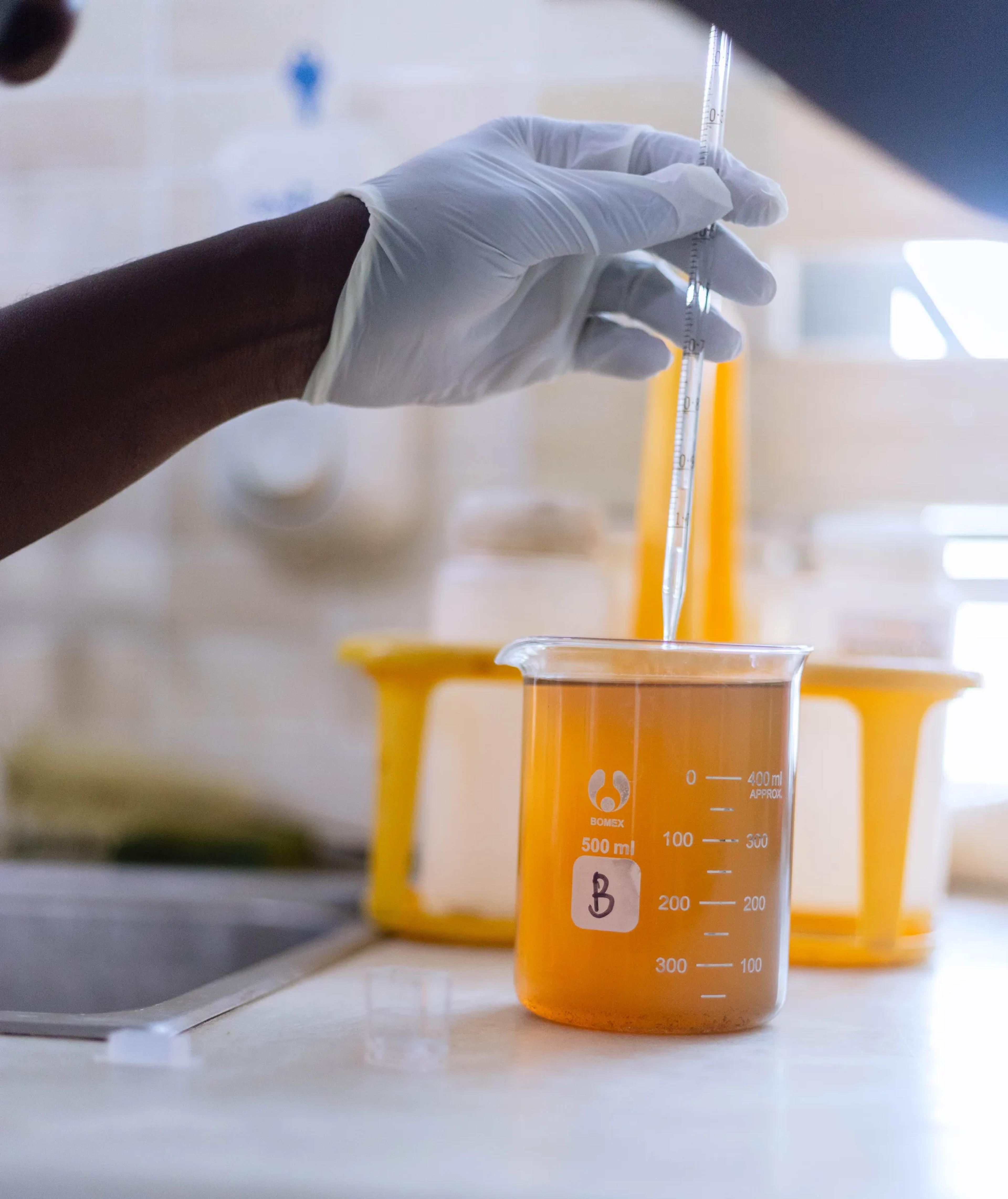 A water sample being tested in the SSGL laboratory