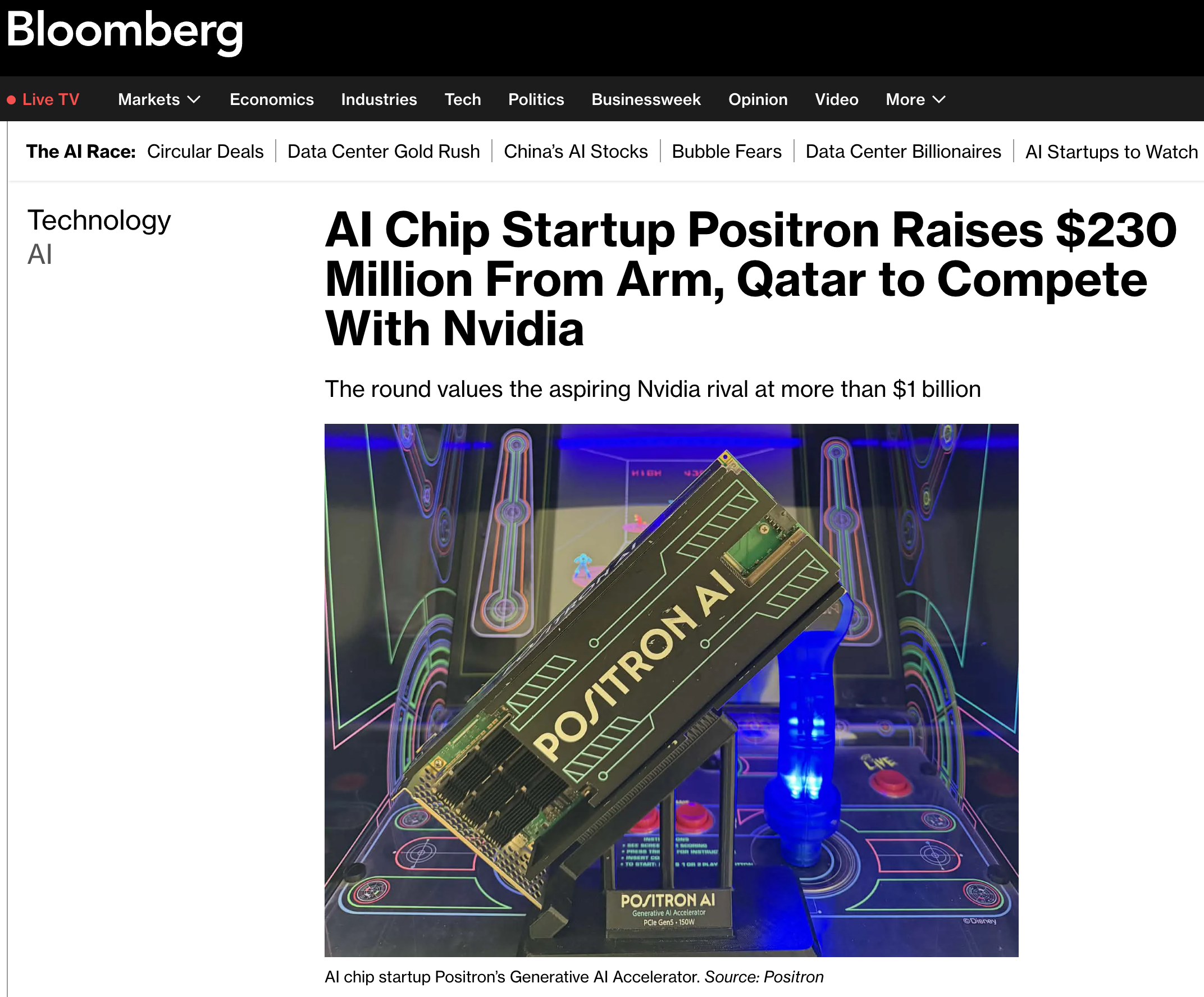 AI Chip Startup Positron Raises $230 Million From Arm, Qatar to Compete With Nvidia