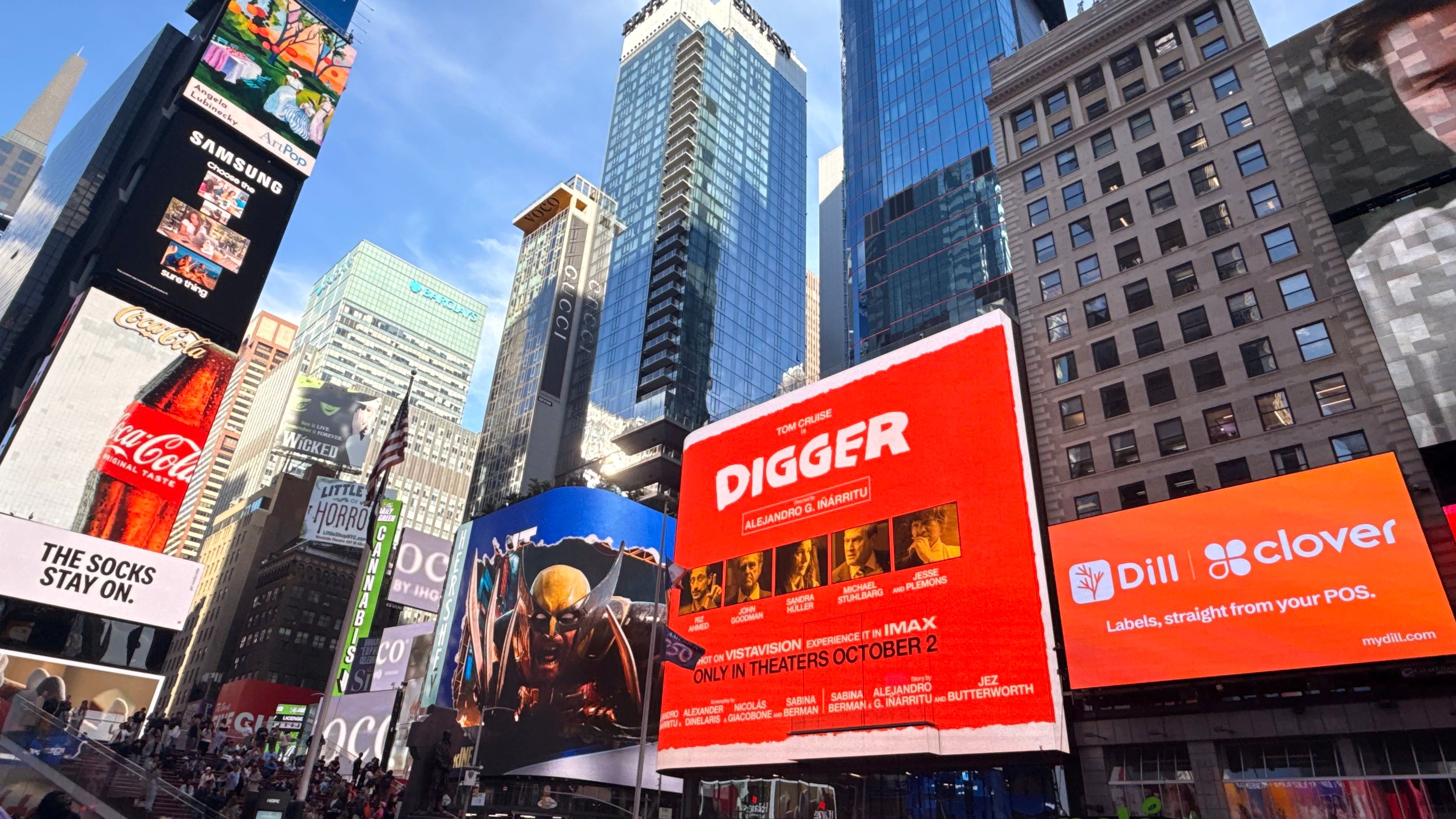 Dill x Clover billboard in Times Square: New York's allergen labeling law, Nov 12