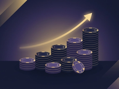 Stacked betting chips growing with a gold upward arrow — representing bankroll growth through volume betting