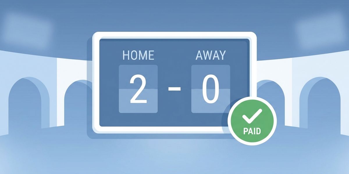 Early payout betting strategy illustrated with a football scoreboard showing a 2-0 lead and a green Paid badge indicating early payout has triggered