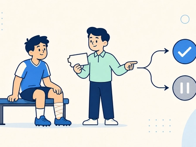 Cartoon injured athlete and rules analyst comparing two possible bet-settlement outcomes