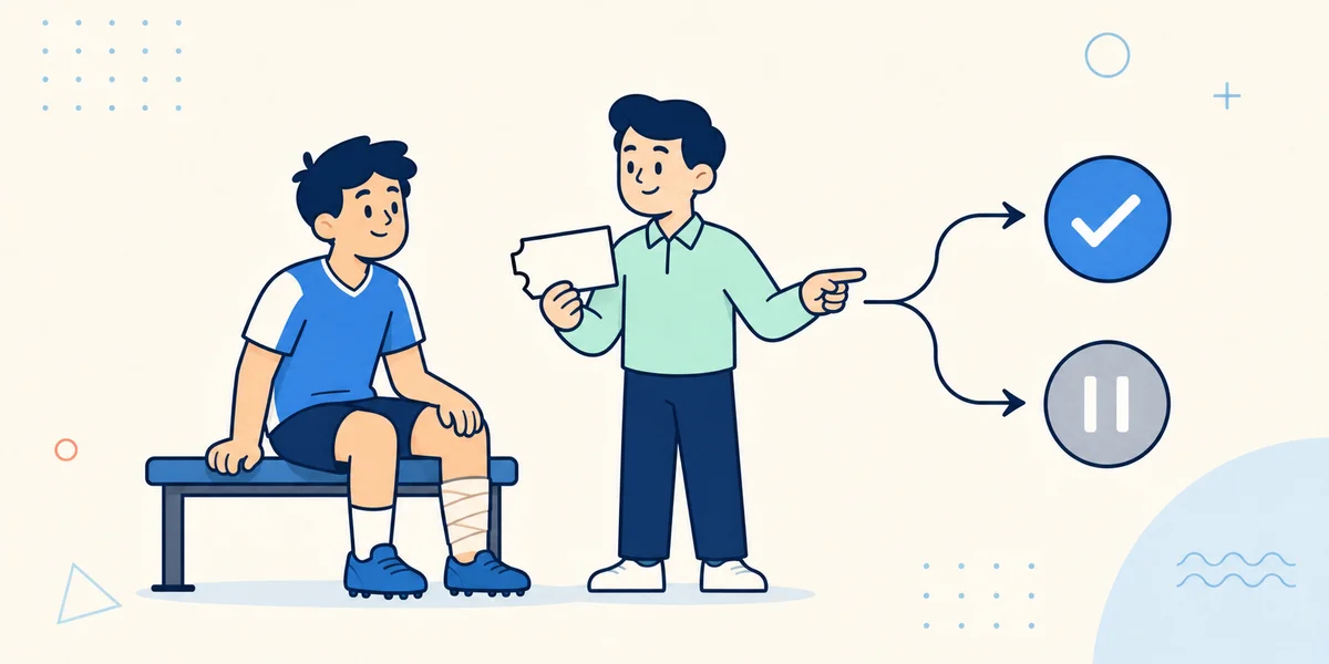 Cartoon injured athlete and rules analyst comparing two possible bet-settlement outcomes