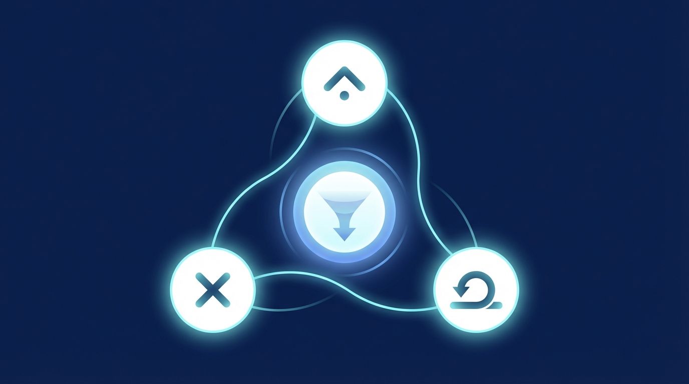Abstract illustration showing 1, X, 2 betting outcome nodes connected to a central hub on a navy blue background, representing exchange netting