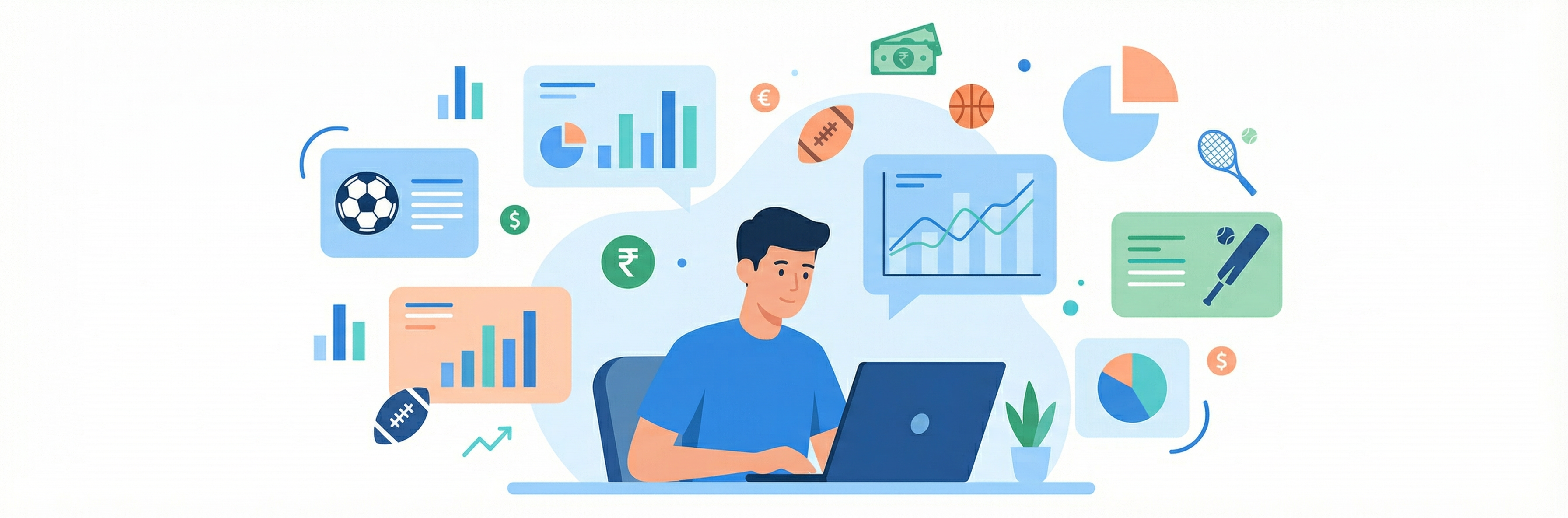 Clean illustration of betting analytics dashboards and chart-based strategy planning