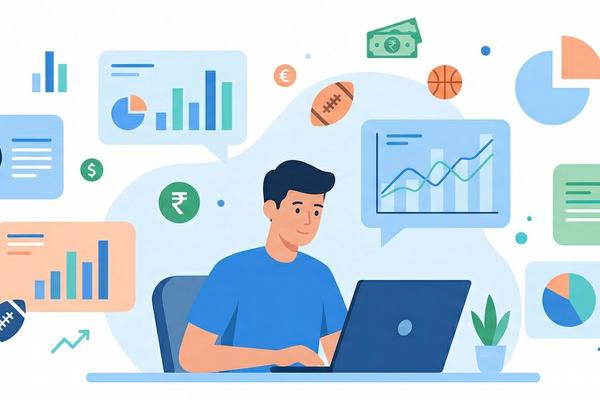 Clean illustration of betting analytics dashboards and chart-based strategy planning