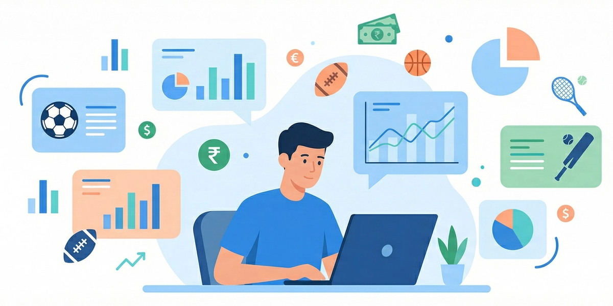 Clean illustration of betting analytics dashboards and chart-based strategy planning