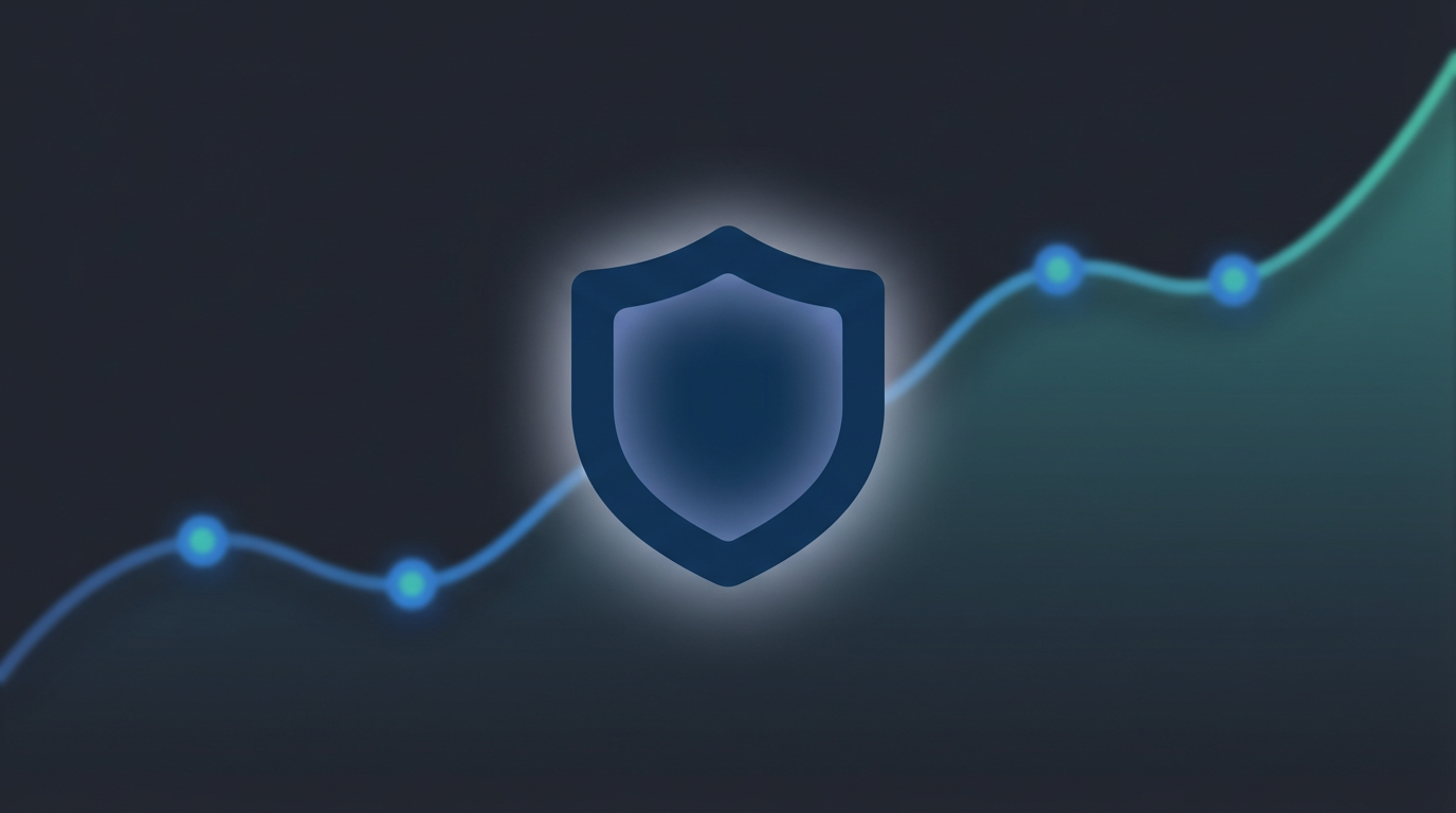 Abstract illustration of a shield protecting an upward-trending chart, representing betting account lifespan strategy