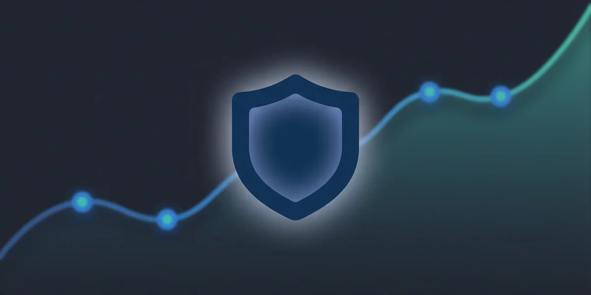 Abstract illustration of a shield protecting an upward-trending chart, representing betting account lifespan strategy