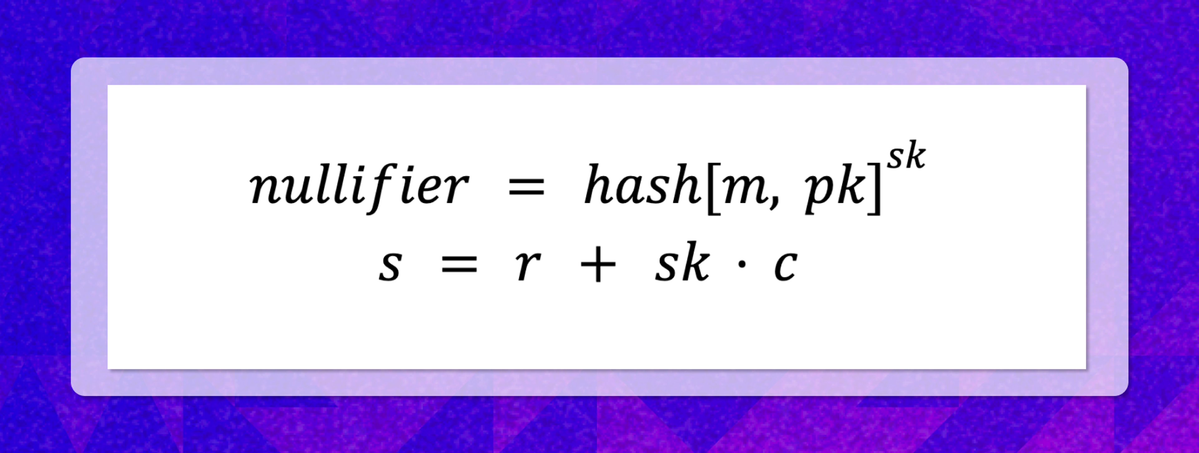 𝑛𝑢𝑙𝑙𝑖f𝑖𝑒𝑟 = hash[𝑚, 𝑝𝑘]sk
𝑠 = 𝑟 + skc