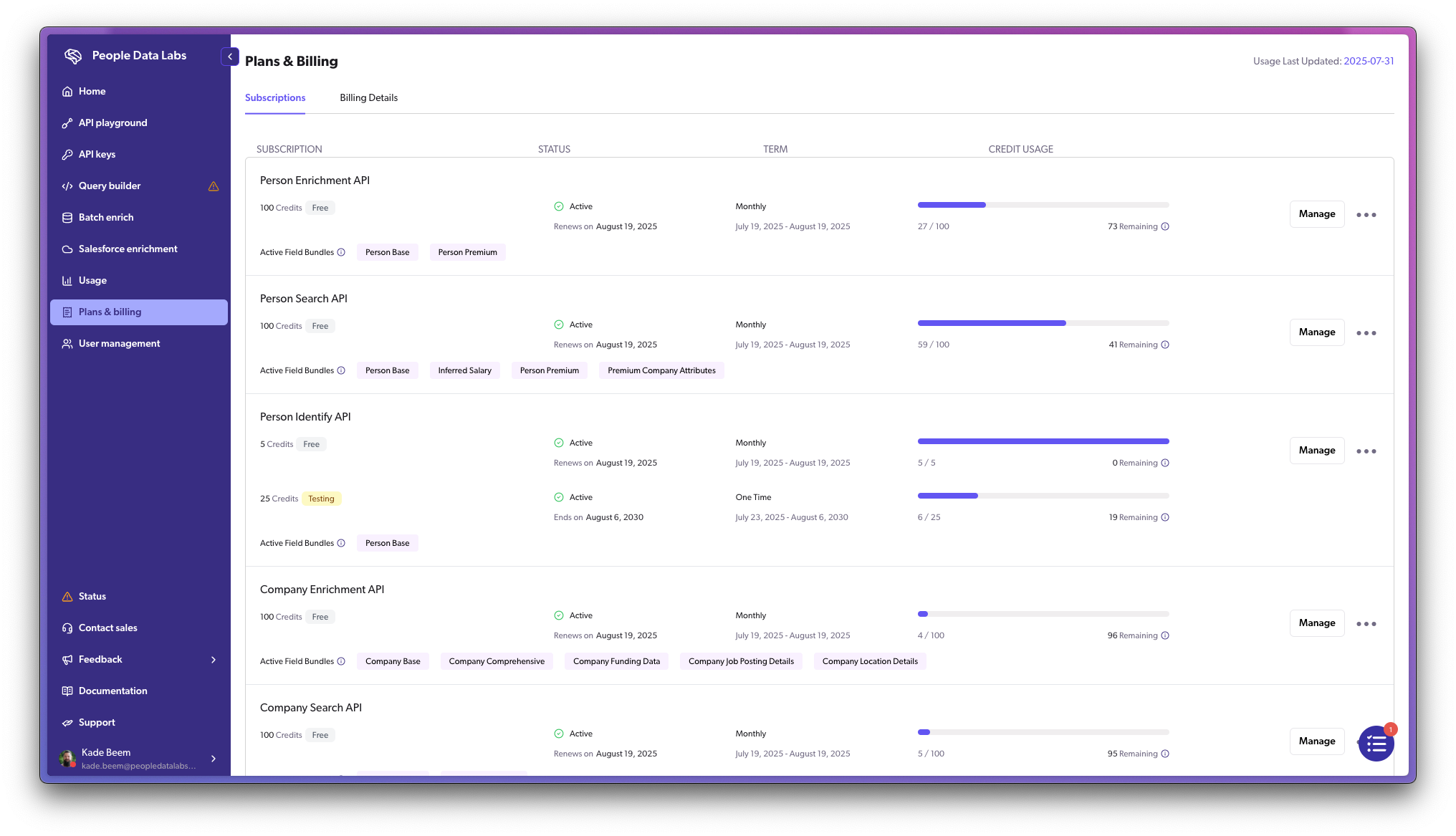 Plans & billing page screenshot