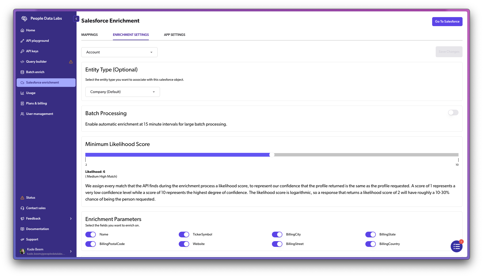 Salesforce enrichment page screenshot