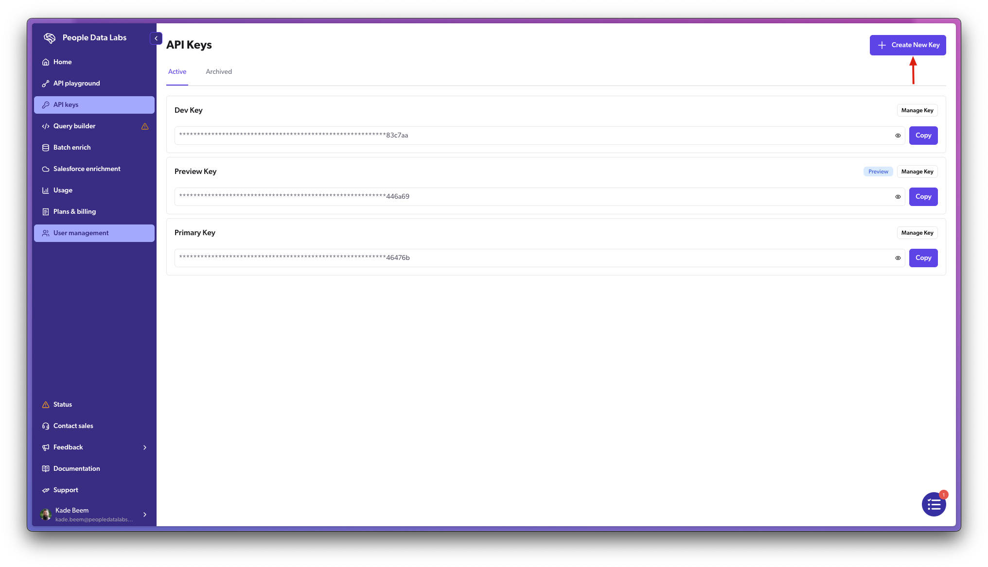 API Keys page screenshot