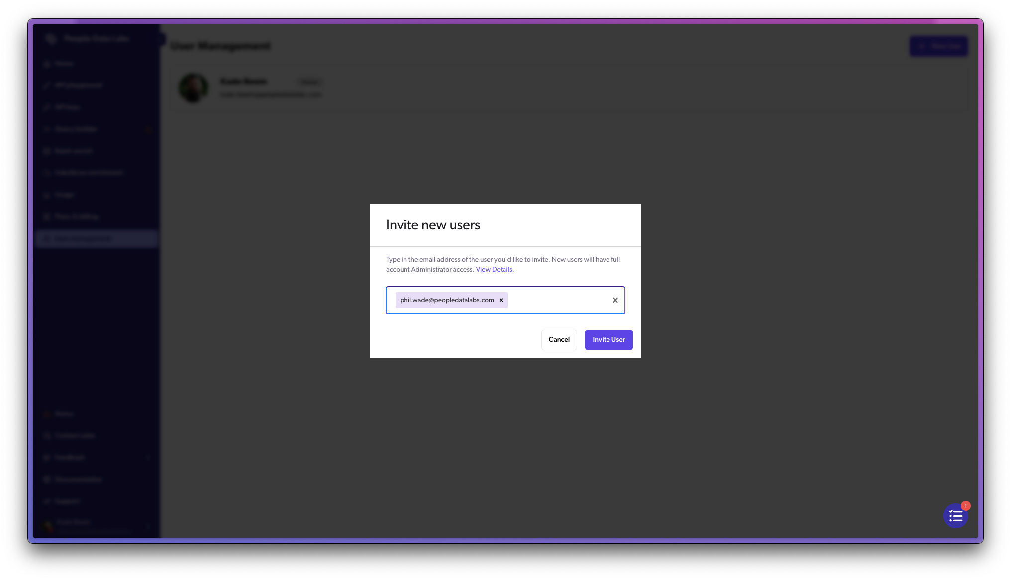 User management page screenshot