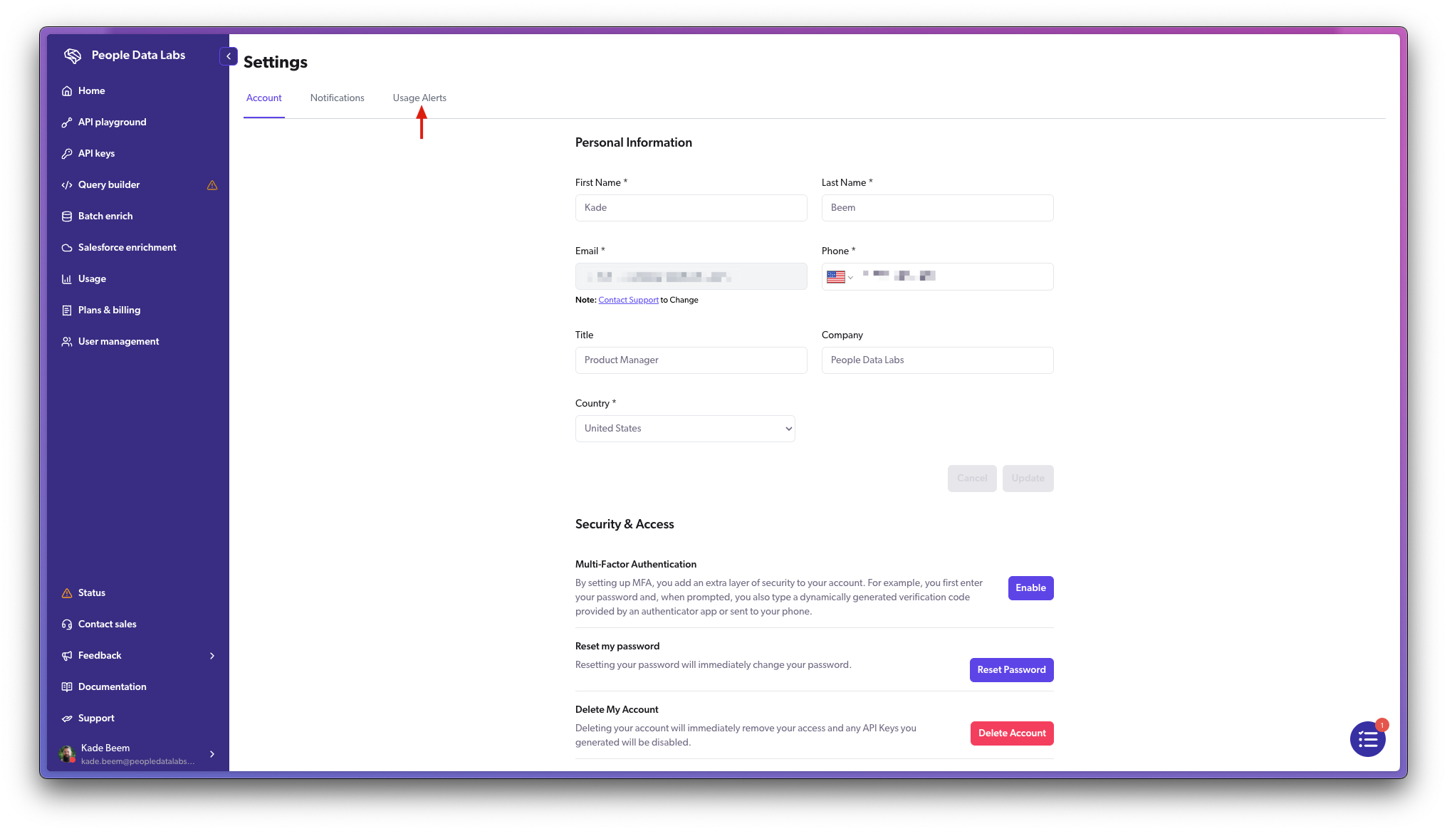 Settings page screenshot