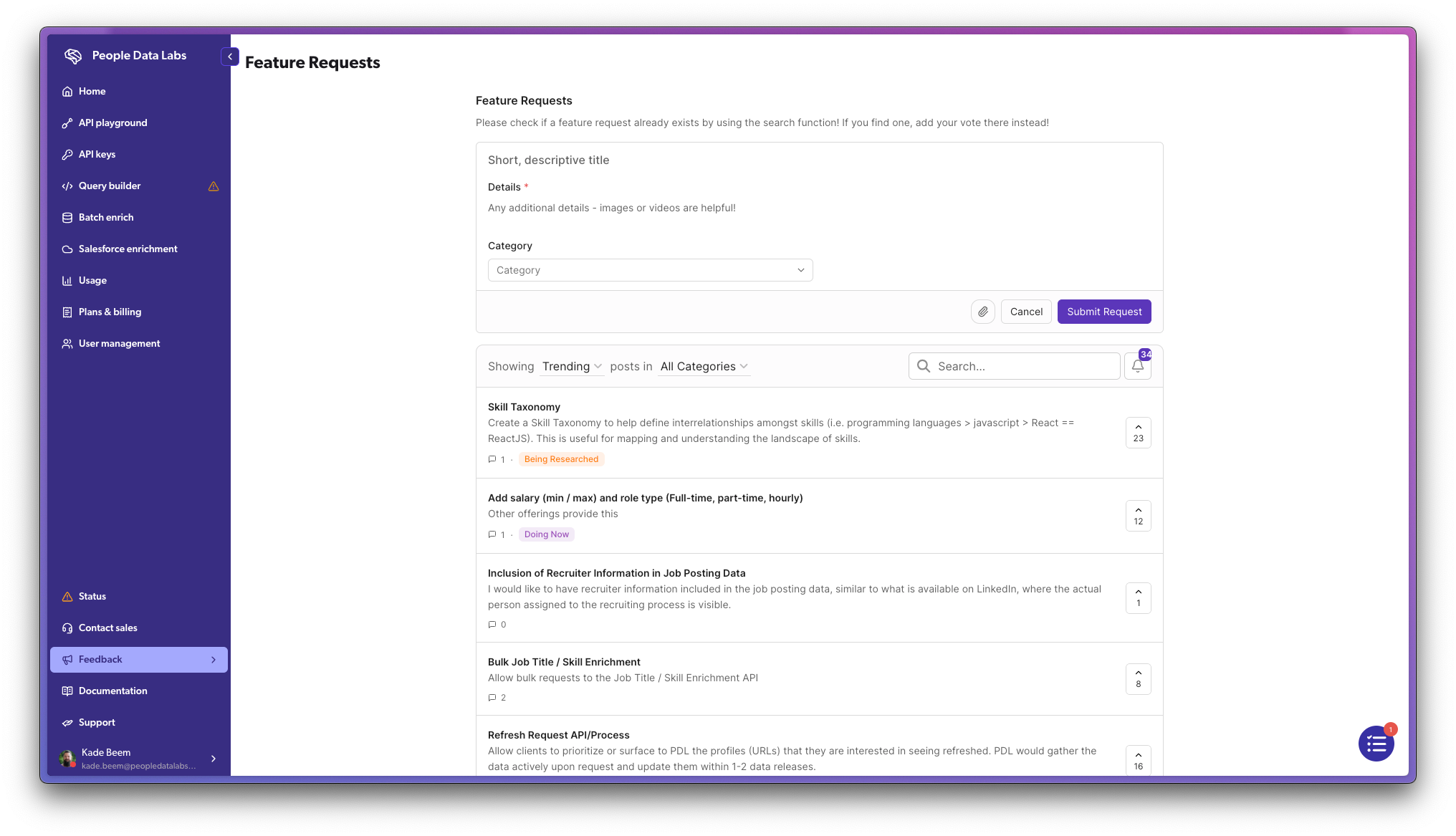 Feedback page screenshot
