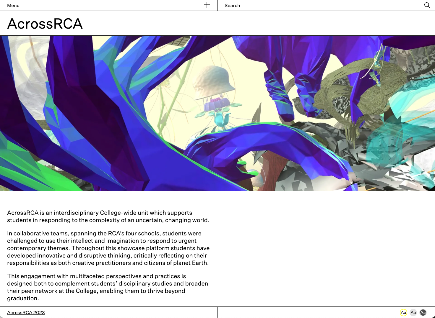Front page of the across RCA website
