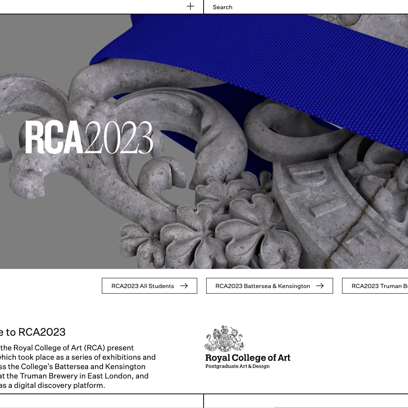 homepage of the 2023 RCA degree show website