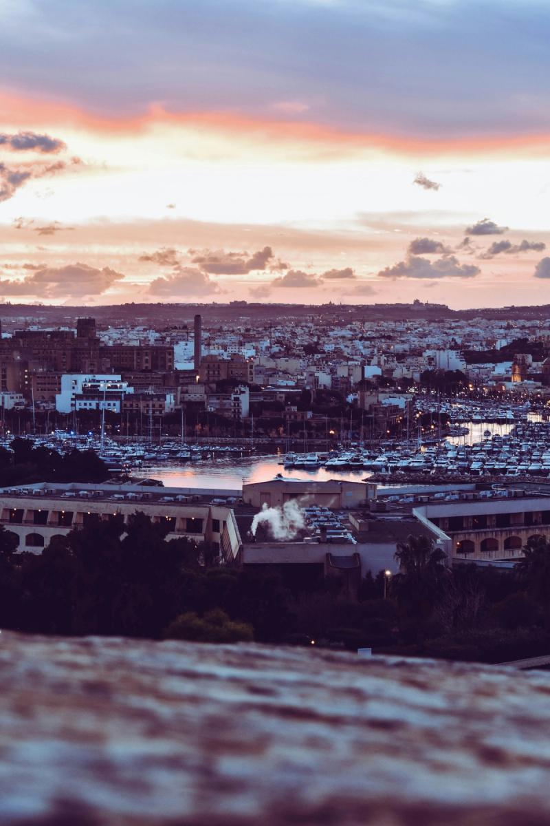 An aerial view over Valletta’s limestone buildings