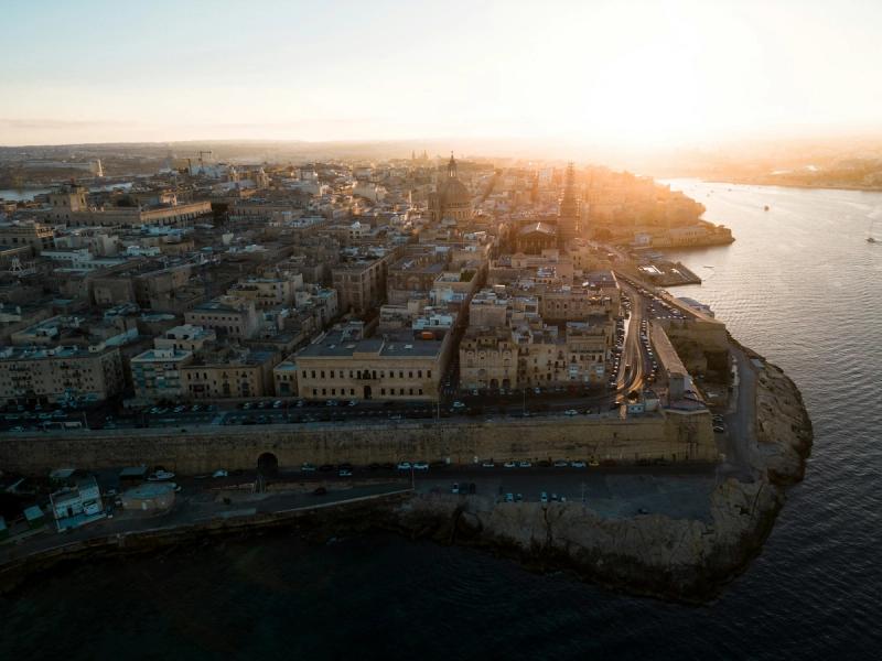 Valletta and its harbour at sunset
