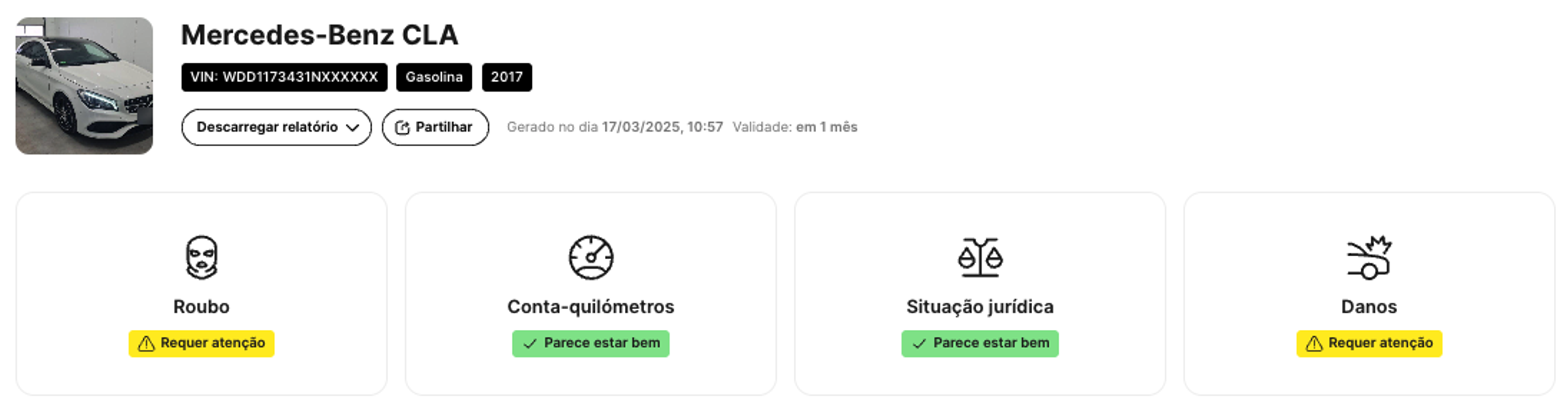Registo de furto num relatório histórico de um veículo