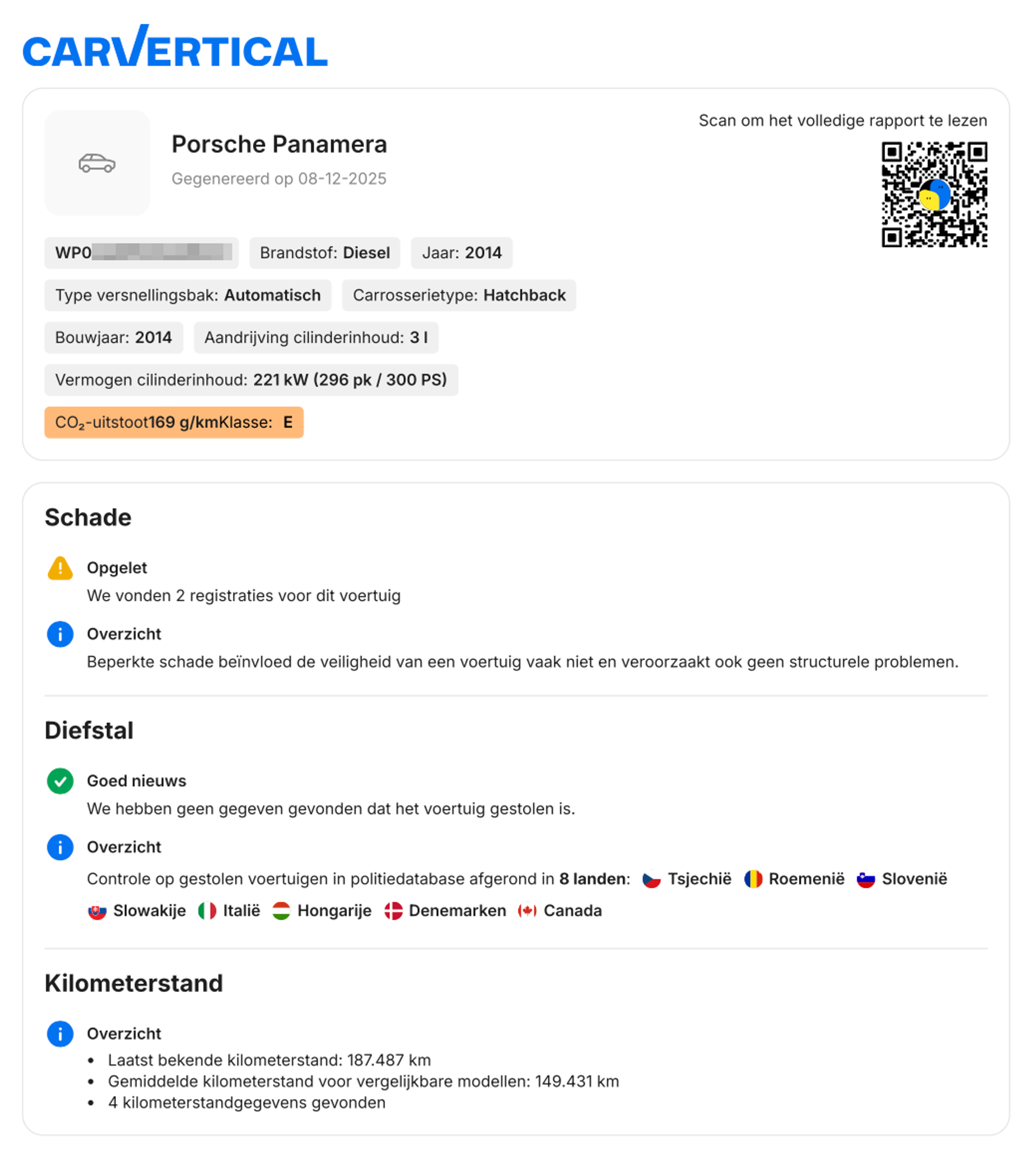 Autogegevens op het overzicht van één pagina in pdf-formaat