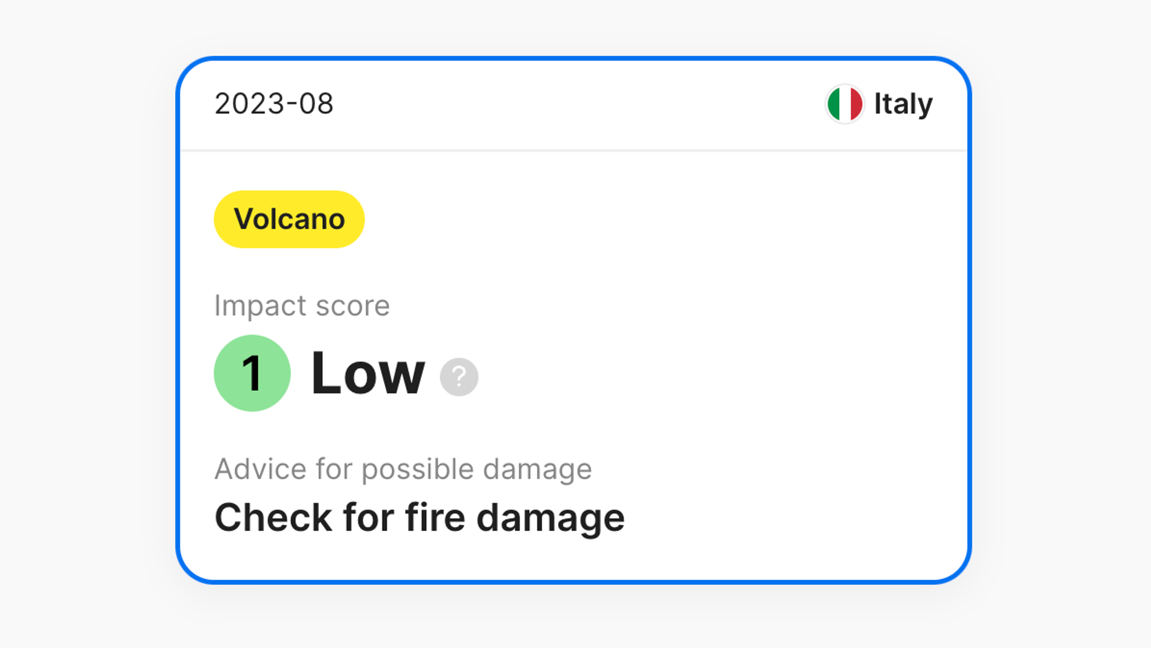 Volcanic eruption record in vehicle history report