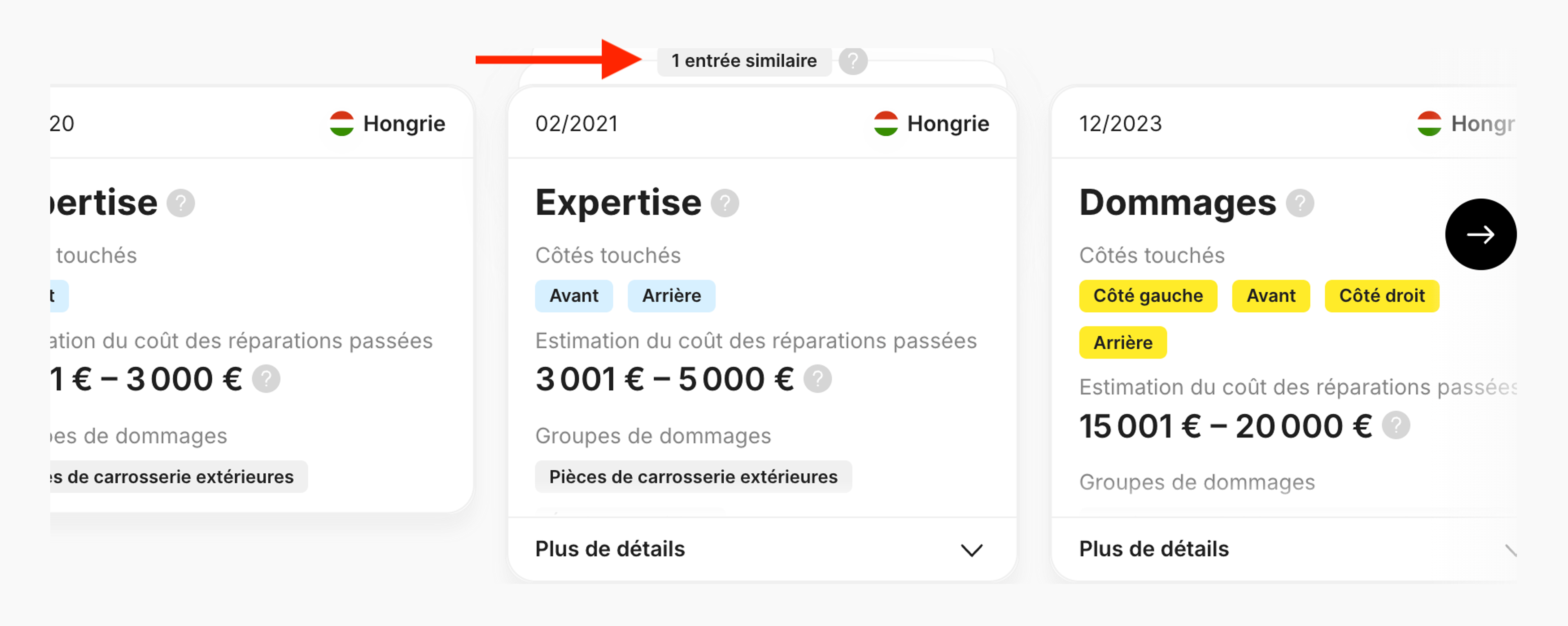 Enregistrements similaires dans la section Dommages