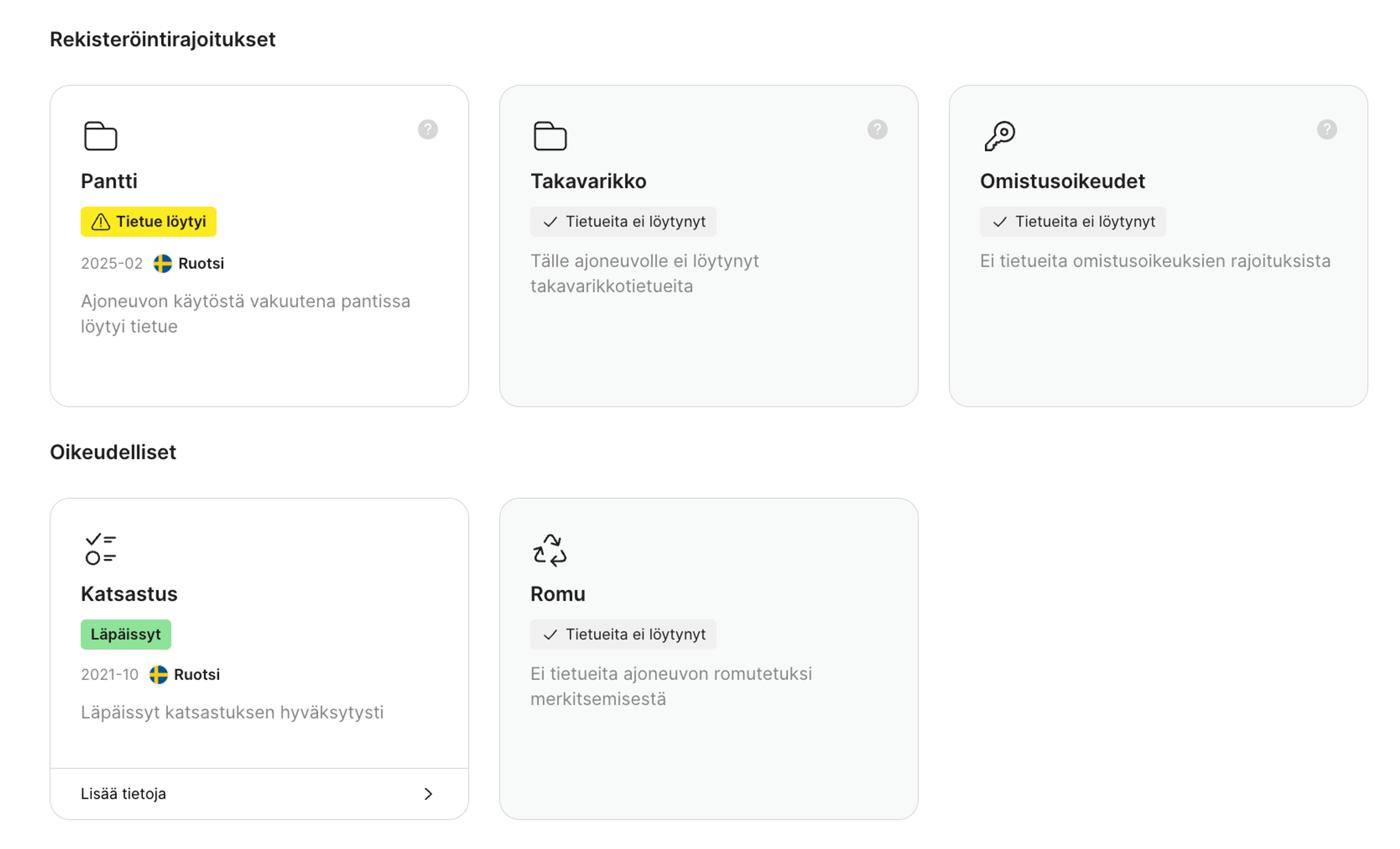 Auton rekisteröintirajoitukset carVerticalin historiaraportissa