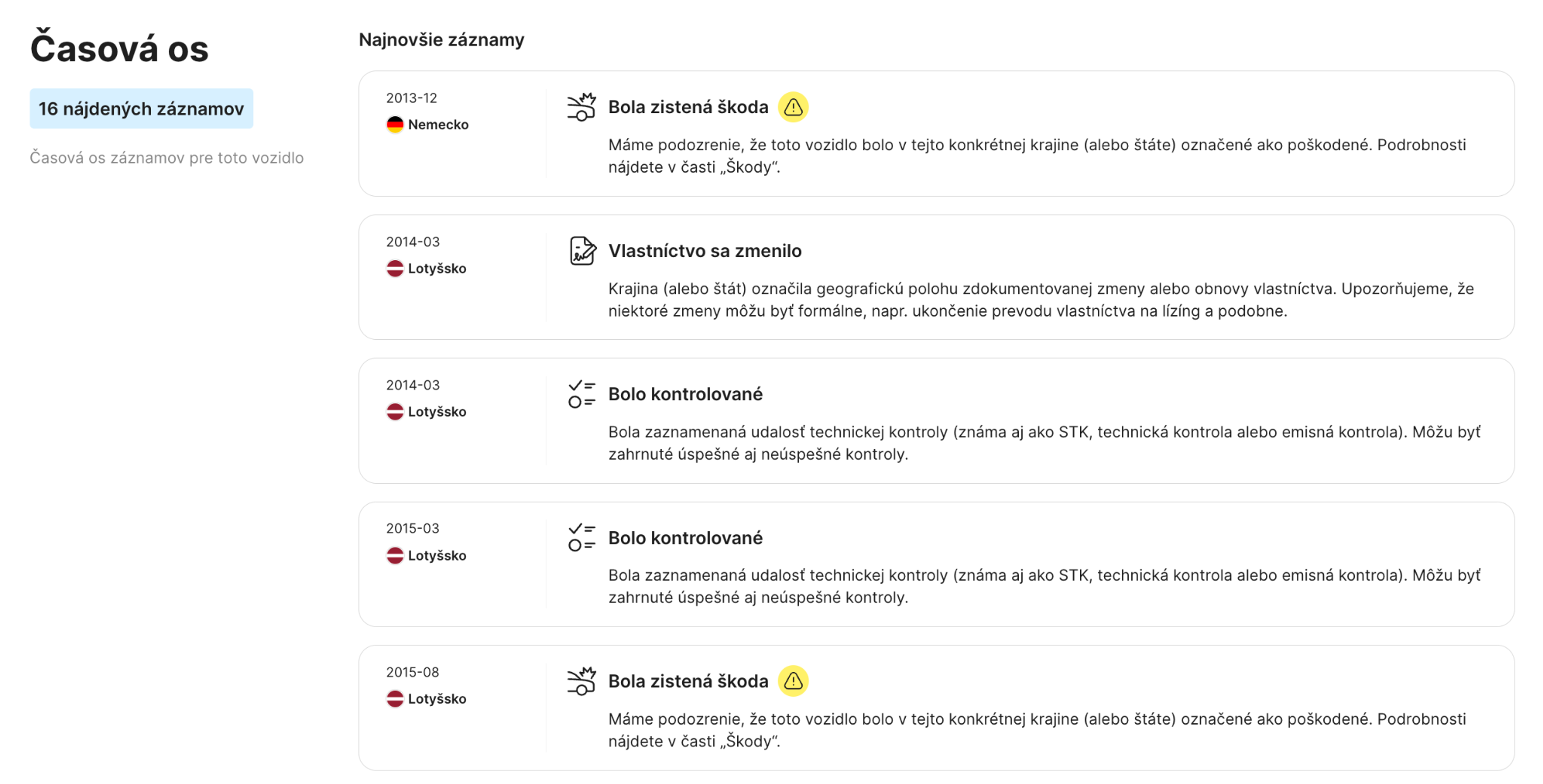časovej osi v prehľade carVertical